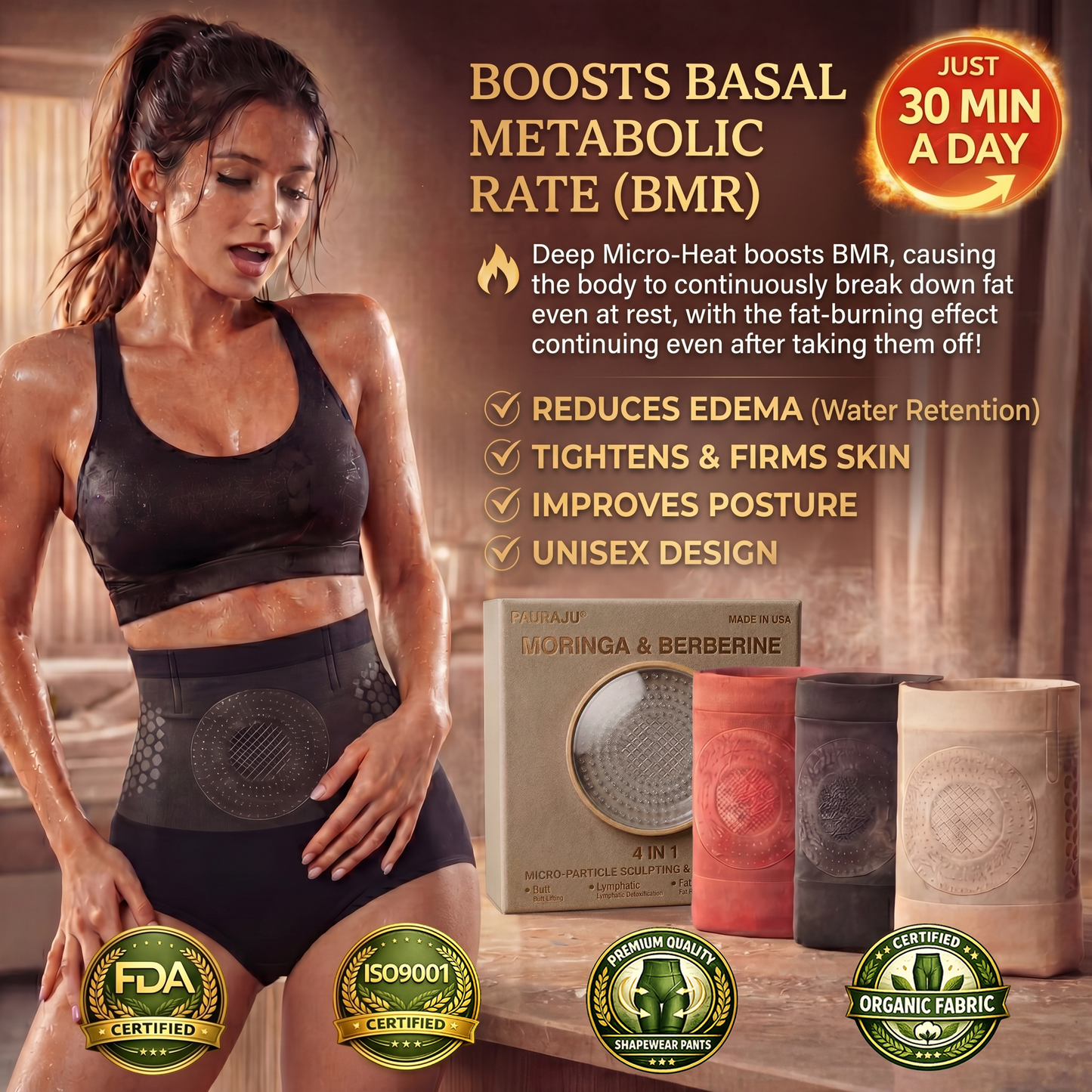 Boutique officielle de la marque 👙 PAURAJU® 2026 — Short sculptant et brûle-graisse 4-en-1 à micro-particules Moringa & Berbérine